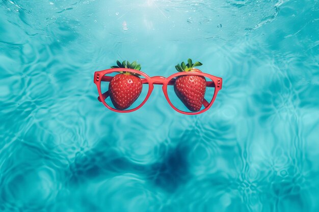 Strawberry summer sunglasses in a swimming pool generative ai