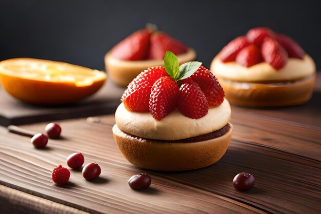 A strawberry tart with a piece of fruit on top