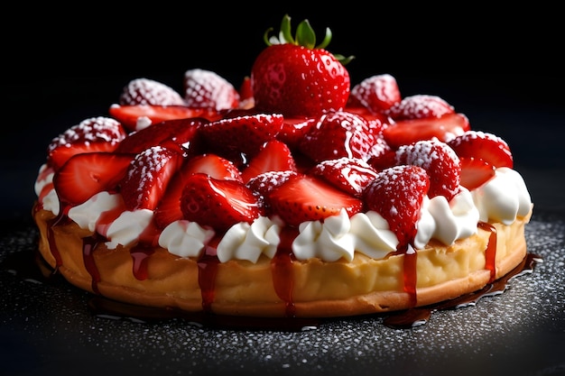 Strawberry tart with whipped cream and fresh strawberries