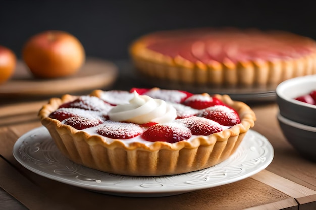 A strawberry tart with a whipped cream on top