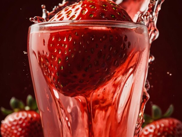 a strawberry that is being poured into a glass