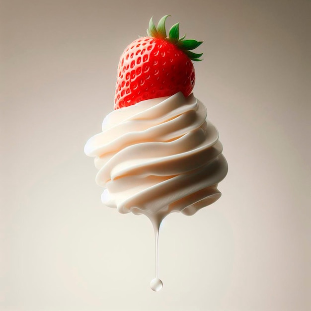 Photo strawberry on a top of a white cream