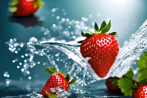 strawberry in water realistic composition