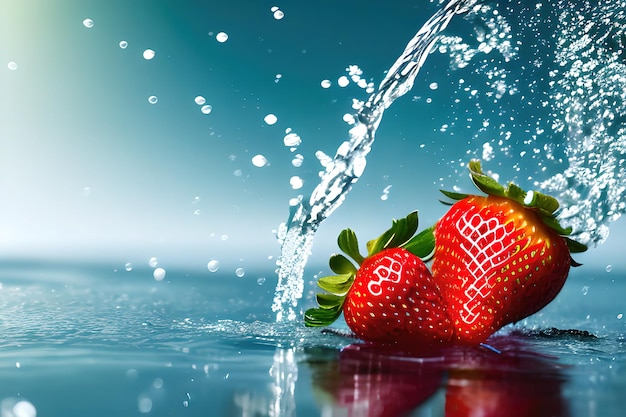 strawberry in water realistic composition