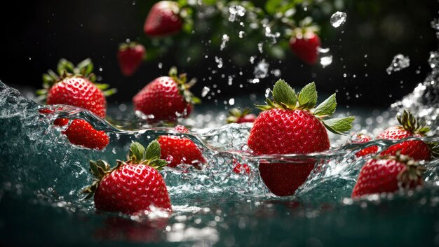 Strawberry in water splash