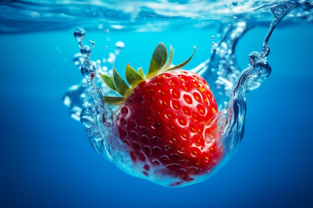 Strawberry in the water with splash of water on the bottom of it generative ai