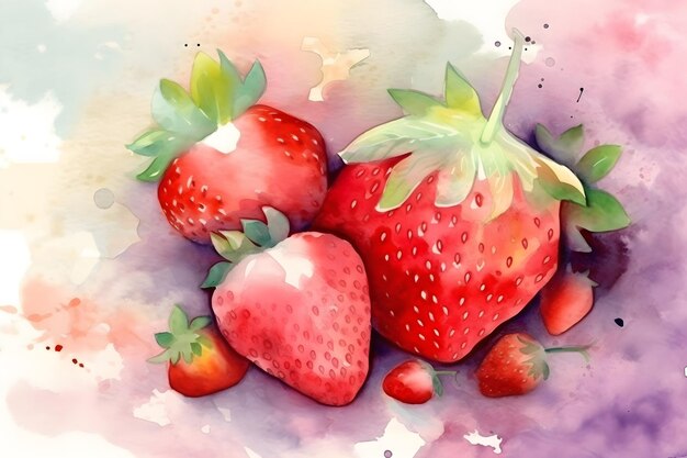 Strawberry watercolor background Generative Ai