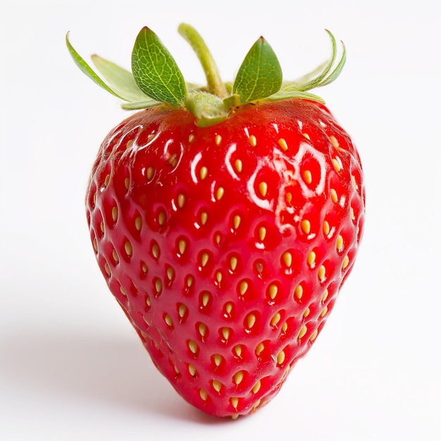 Photo strawberry on white background with a leaf on it in the style of toraji sculpted