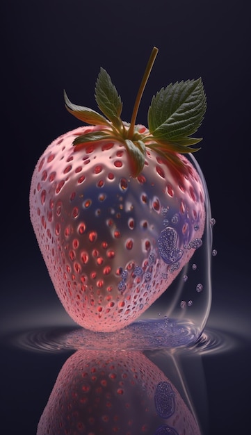 A strawberry with a bubble in the middle of it