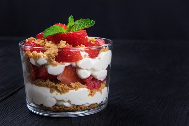 Strawberry with cookie and cream dessert