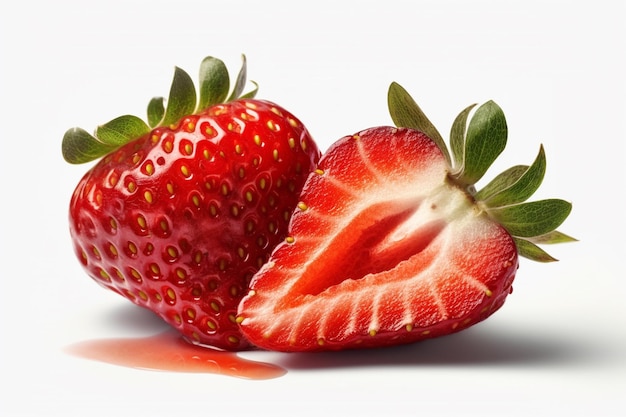 A strawberry with a cut in half