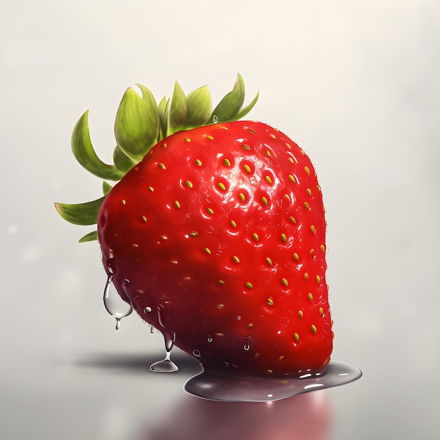 A strawberry with a dripping dripping dripping out of it