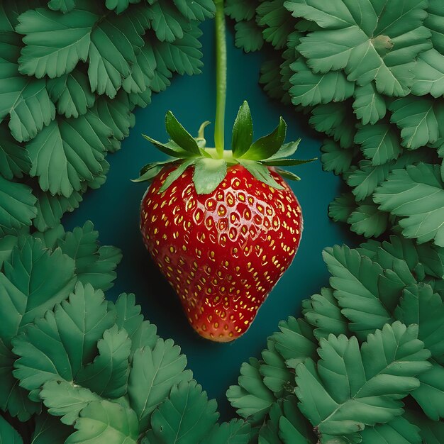 a strawberry with a green background with a picture of a strawberry on it