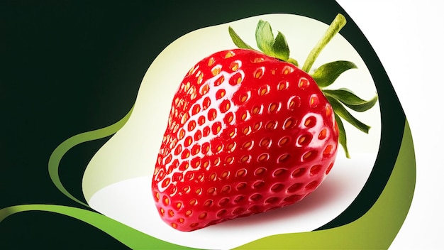 Photo a strawberry with a green leaf high details image isolated ai generat