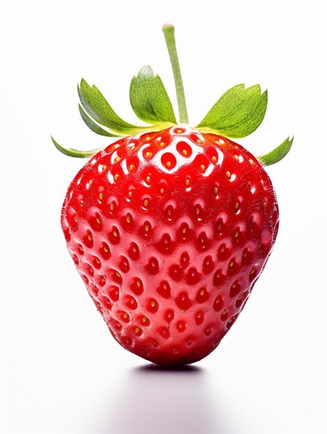 a strawberry with a green leaf on it