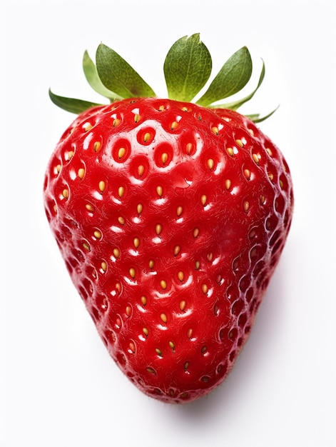 a strawberry with a green leaf on it