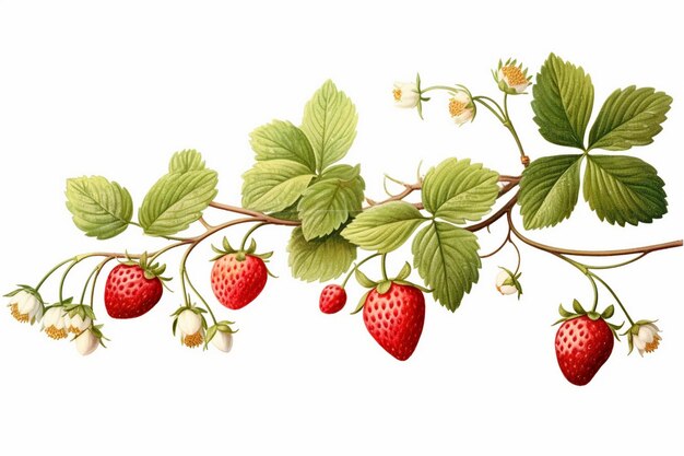 Photo a strawberry with a green leaf and the words strawberry on it