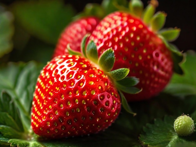 strawberry with green leaf