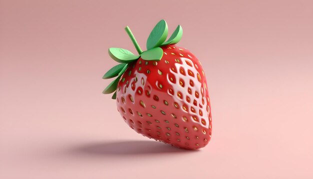 a strawberry with green leaves on it is a red background