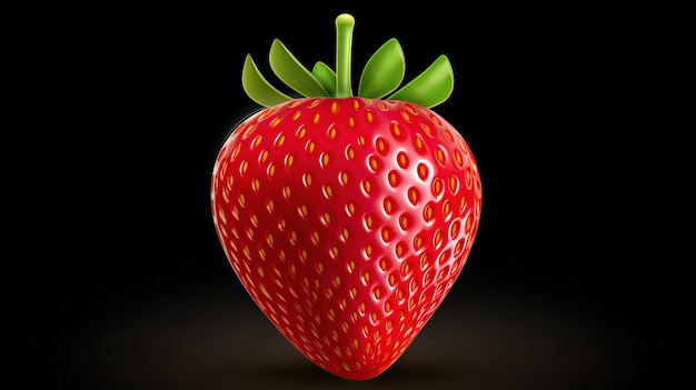 A strawberry with a green stem and a green leaf.