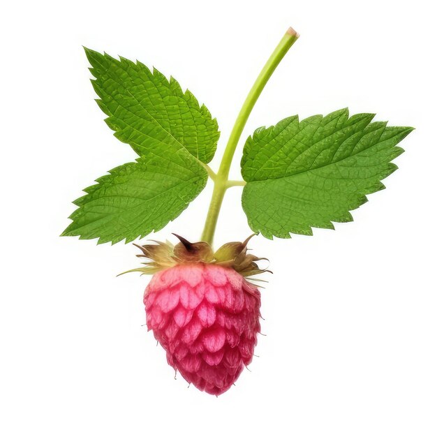 A strawberry with a green stem and the word strawberry on it