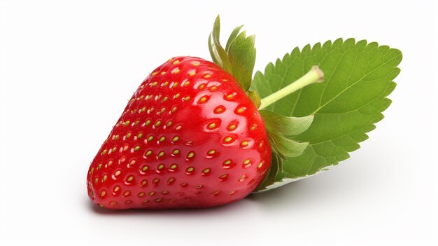 Strawberry with leaves isolated High resolution 8K