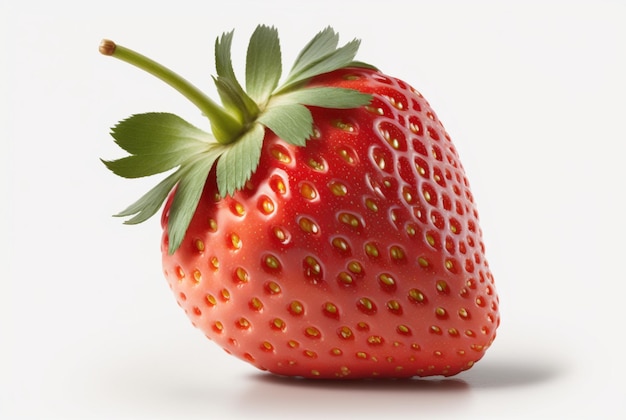 Strawberry with leaves isolated on white background generative ai