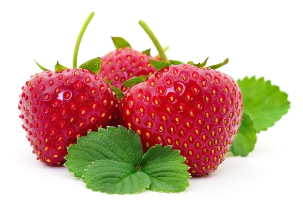 Strawberry with leaves isolated on white background