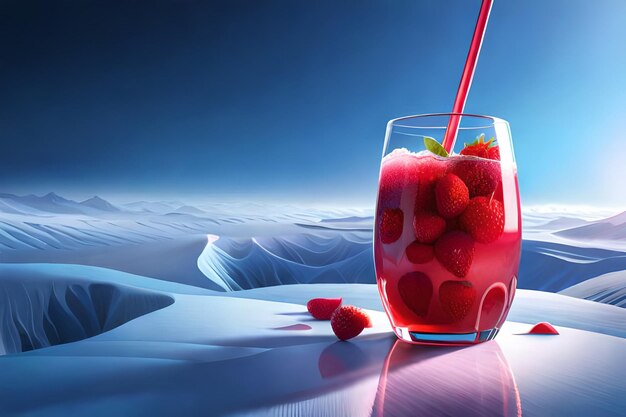 Strawberry with liquid and refreshing juice