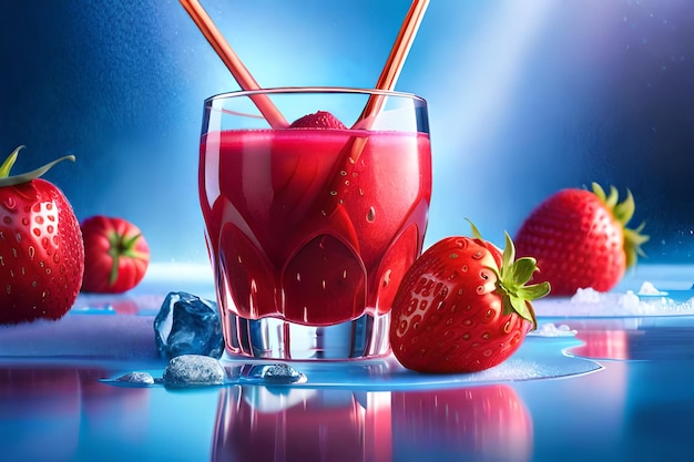 Strawberry with liquid and refreshing juice