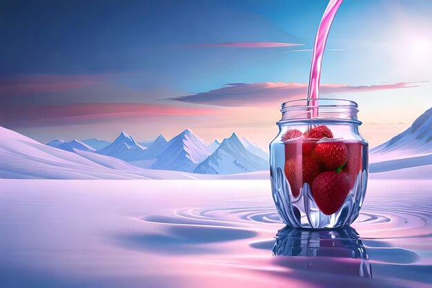 Strawberry with liquid and refreshing juice