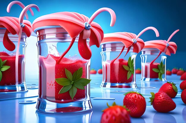 Strawberry with liquid and refreshing juice