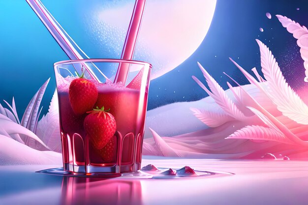 Strawberry with liquid and refreshing juice