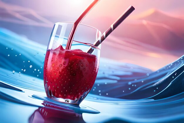 Strawberry with liquid and refreshing juice