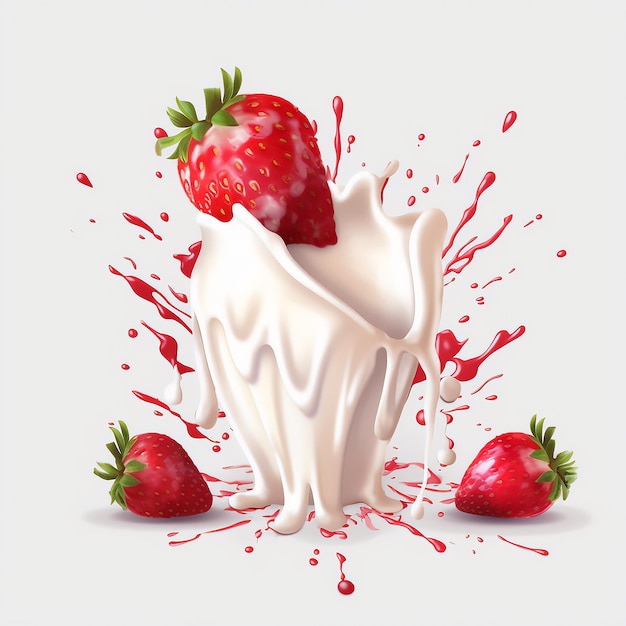 strawberry with milk splash clipart