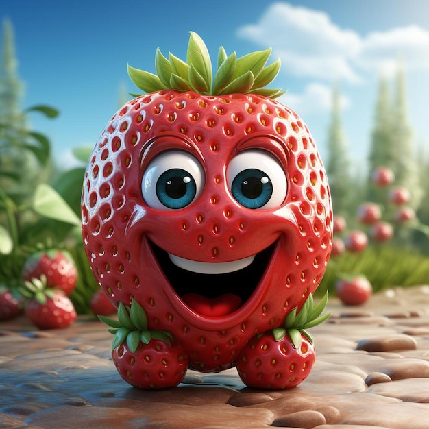 A strawberry with a smile on it and the eyes are smiling.