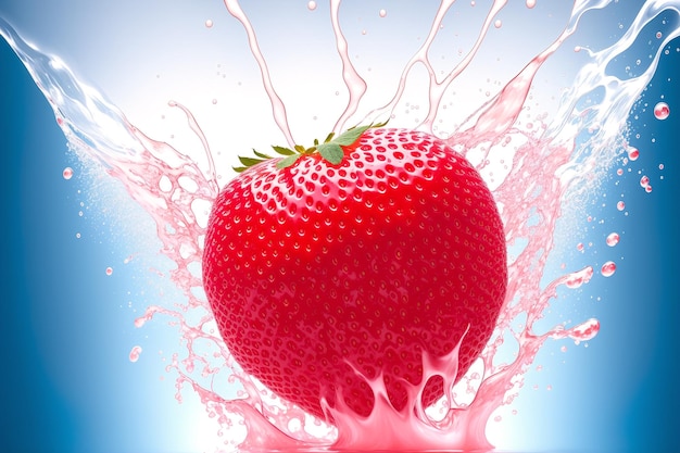 A strawberry with a splash of water