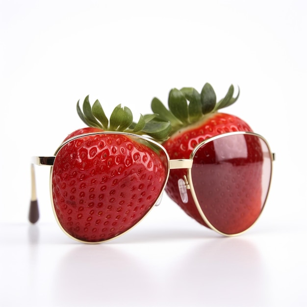 A Strawberry with Sunglasses on White Background