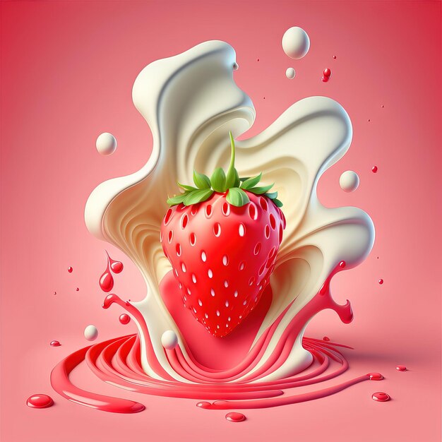 Photo strawberry with swirling of milk and vanilla