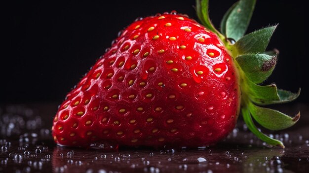 A strawberry with water drops on it