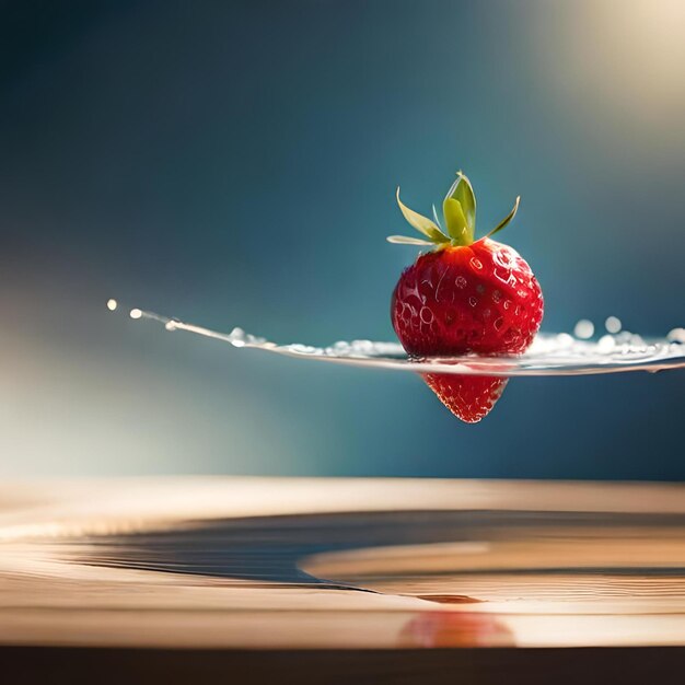 Photo a strawberry with the word strawberry on it is on a table.