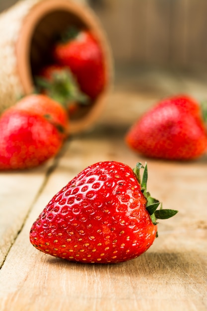 strawberry on the wood