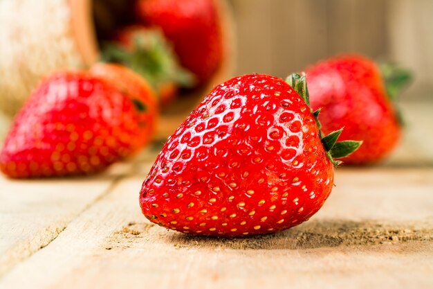 strawberry on the wood