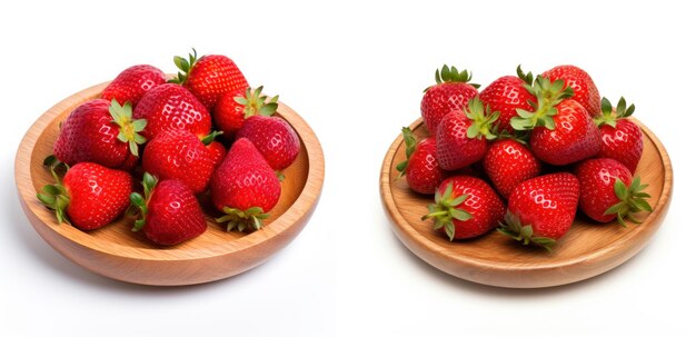 Strawberry on wooden plate set isolated on white background created with artificial intelligence