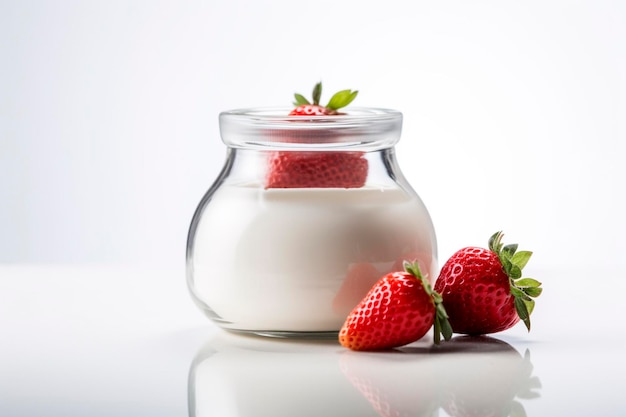 Strawberry yoghurt in a glass jar