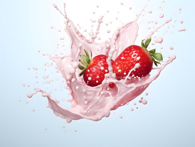 Photo a strawberry and yogurt are in a glass of milk