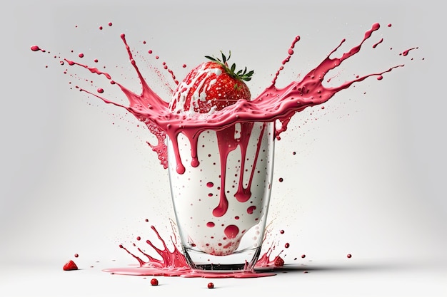 Strawberry yogurt in a glass with a splash white