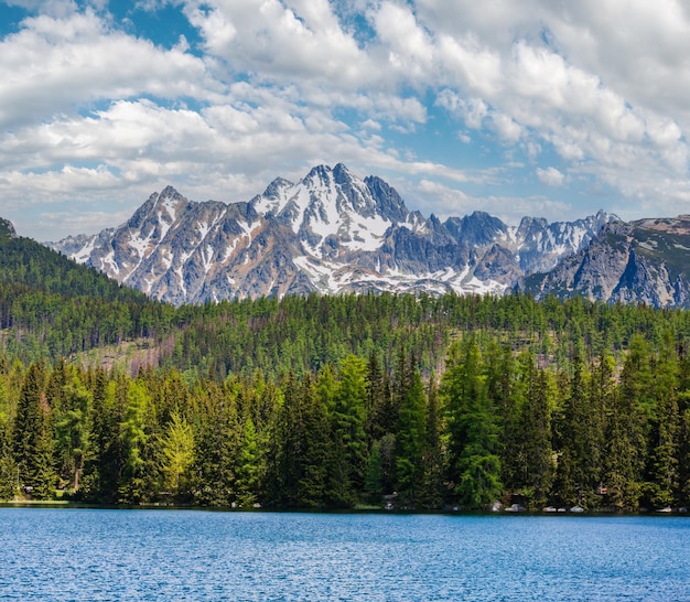 Strbske Pleso mountain lake spring view Slovakia