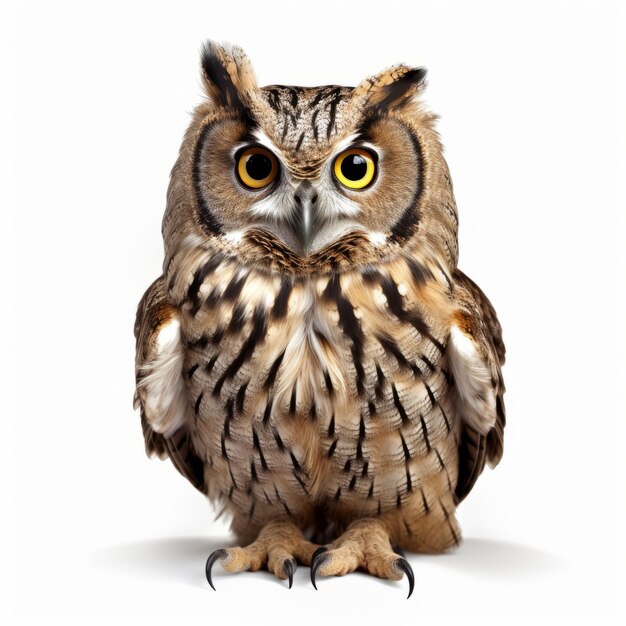 Photo streaked owl on white background high quality ultra hd art