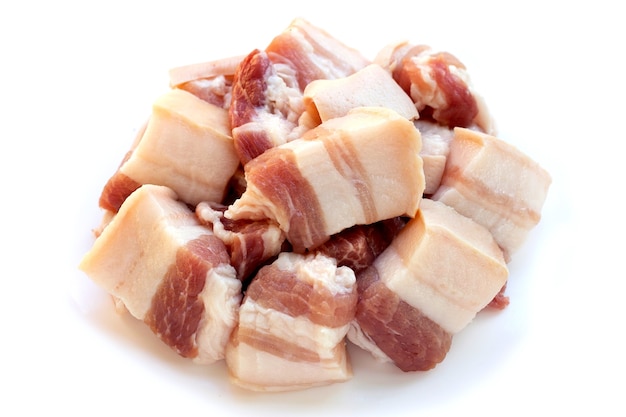 Streaky pork on white background.